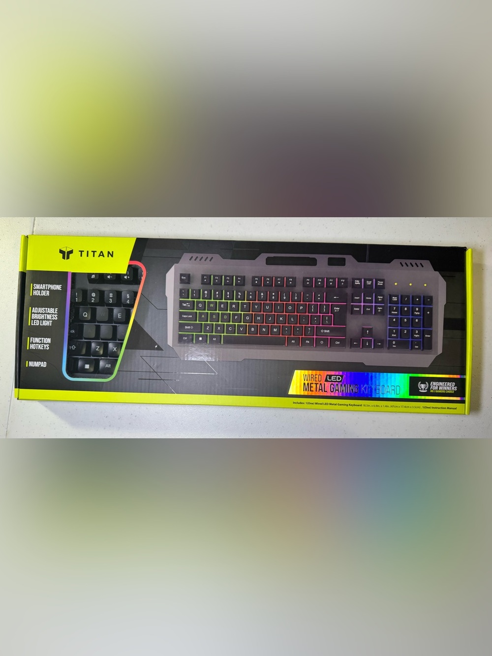 TITAN Wired LED Metal Gaming Keyboard with Phone Holder
